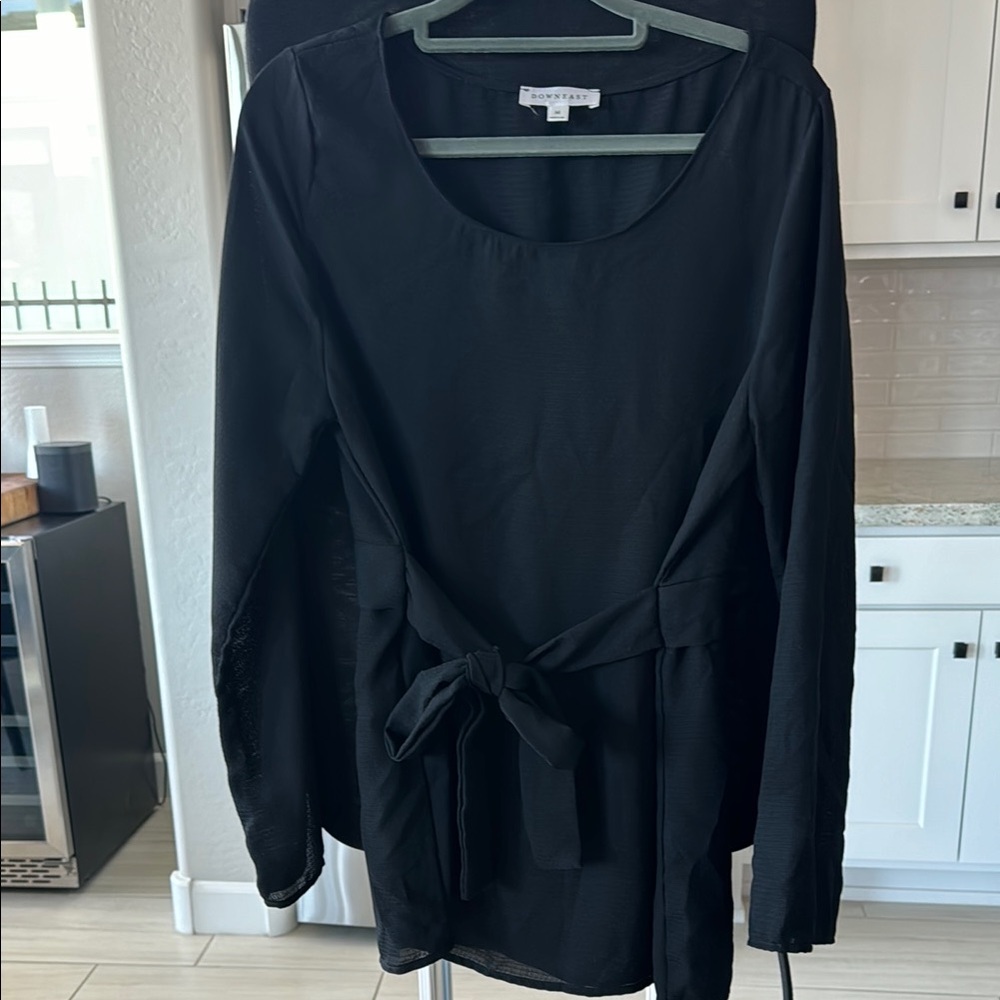 Downeast Black Long Sleeve Tie Front Blouse